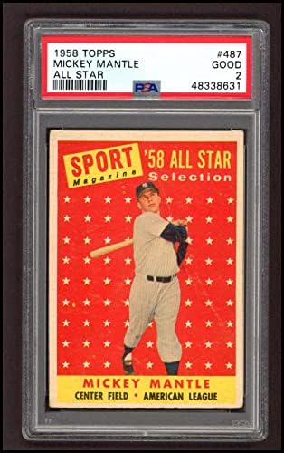 1958 Topps 487 All-Star Mickey Mantle New York Yankees (Baseball Kártya) PSA a PSA 2.00 Yankees