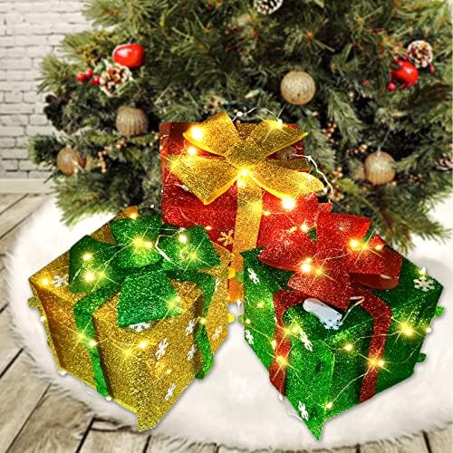 Karácsonyi Dekoráció Ajándék Doboz Készlet 3，Piros, Zöld, Arany Ajándék Dobozok Karácsonyi Yard & karácsonyfa