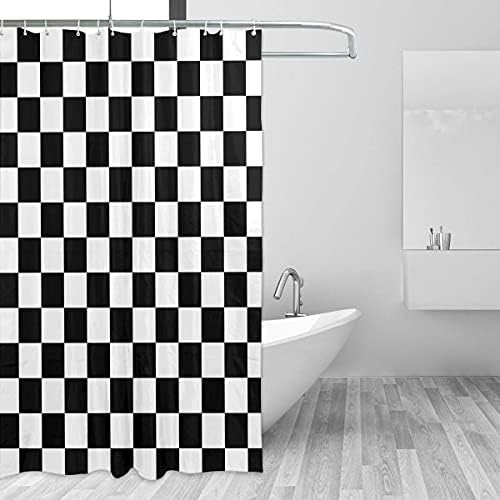 BAIFUMEN Fekete-Fehér Faj Kockás Zászló 72 W x 72 H zuhanyfüggöny 12 Horgok Akvarell Díszítő Fürdő Függöny