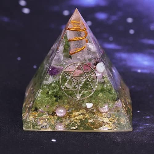 Marka Ékszerek ® Olivin Orgonite Piramis, Ametiszt & Pearl Réz Arany Drót Jóga Szimbólum Csakra Kiegyensúlyozó