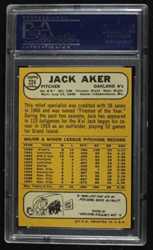 1968 Topps 224 Jack Aker Oakland Athletics (Baseball Kártya) PSA a PSA 8.00 Atlétika