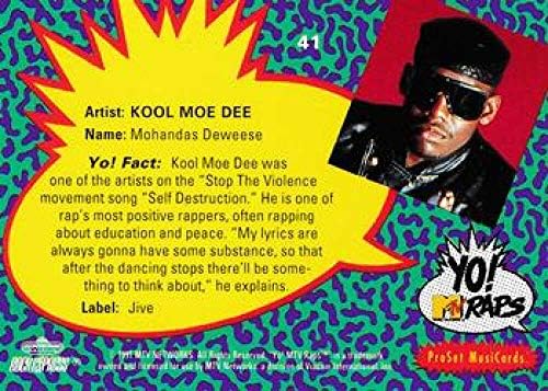 1991 Pro Set Yo MTV Rappel NonSport 41 Kool Moe Dee Hivatalos Zenei Normál Méretű Kereskedelmi Kártya