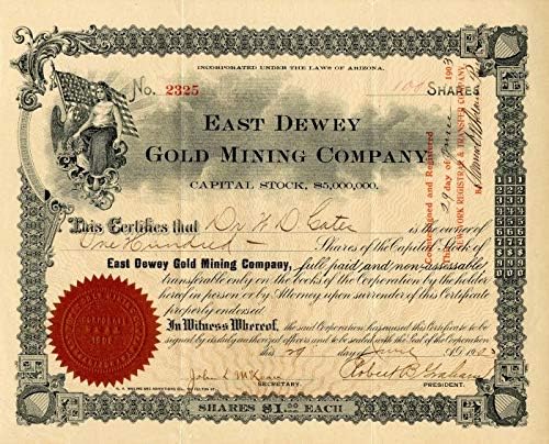 Keleti Dewey Aranybányászat Co. - Raktáron Bizonyítvány