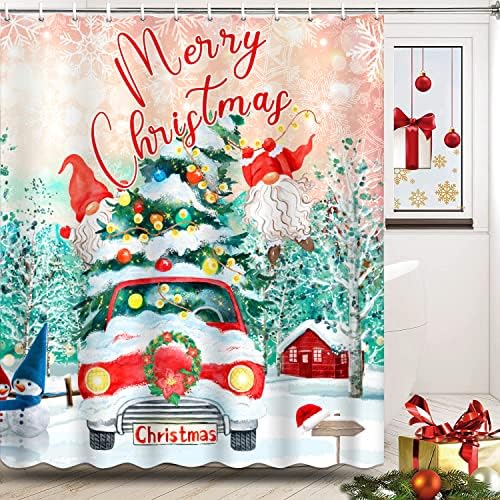BFIVEANTE Boldog Karácsonyt Zuhanyzó Függöny,Vörös Kocsi karácsonyfát Hóember Ünnep,Szövet Fürdő Függöny