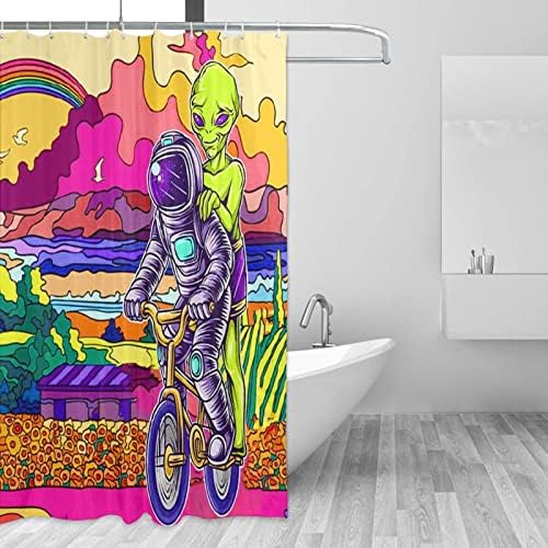YZDF Kerékpározás Asztronauta Idegen zuhanyfüggöny Absztrakt Hullám Szivárvány Felhő Bohém Zuhanyzó Függöny