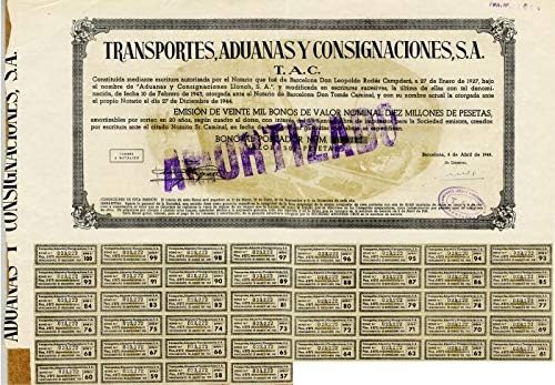 Transportes, Aduanas y Consignaciones, S. A. 500 Peseta