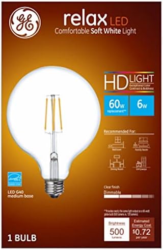 A GE Lighting 93116239 LED-Nyugi Gömb Izzó, G40, Tiszta, Puha, Fehér, 500 Lumen, 6-Watt - Mennyiség 1