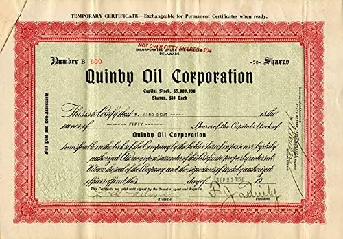 Quinby Olaj Corporation - Raktáron Bizonyítvány