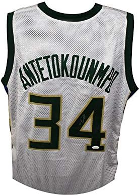 Giannis Antetokounmpo Dedikált Milwaukee Bucks Egyéni Fehér Kosárlabda Jersey - SZÖVETSÉG COA