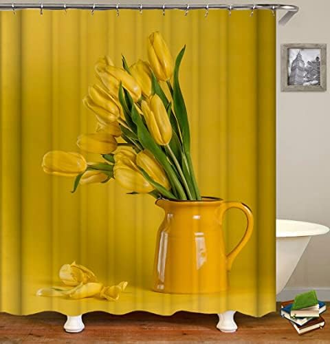 HUAZIYU Modern Minimalista Sárga Tulipán Csokor Zuhanyzó Függöny Szett a Fürdőszoba Szövet Mosható Gép,