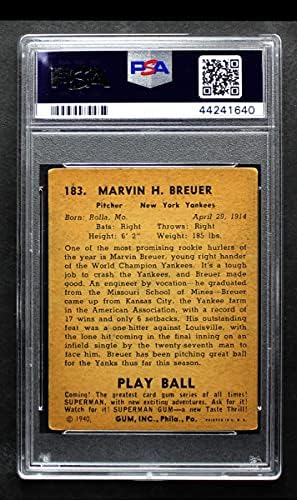 1940-ben Játszani 183 Marvin Breuer New York Yankees (Baseball Kártya) PSA a PSA 2.50 Yankees