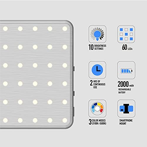 DigiPower GoViral - A Befolyásoló - Kompakt 60 LED Videó Fény (4W) | 10-Fényerő, 3 Szín Hőmérséklet Mód